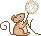 A tiny mouse holding a dandelion